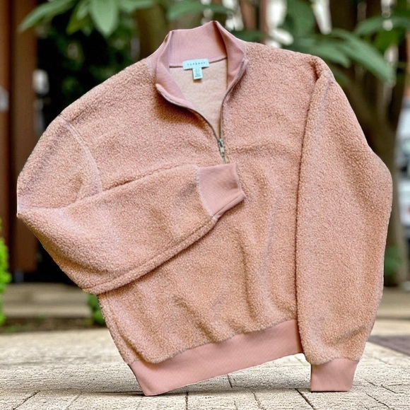 NEW~ Topshop Peach Teddy Sherpa Sweater/Sweatshirt  NWOT  ~  size 8 - Picture 2 of 16
